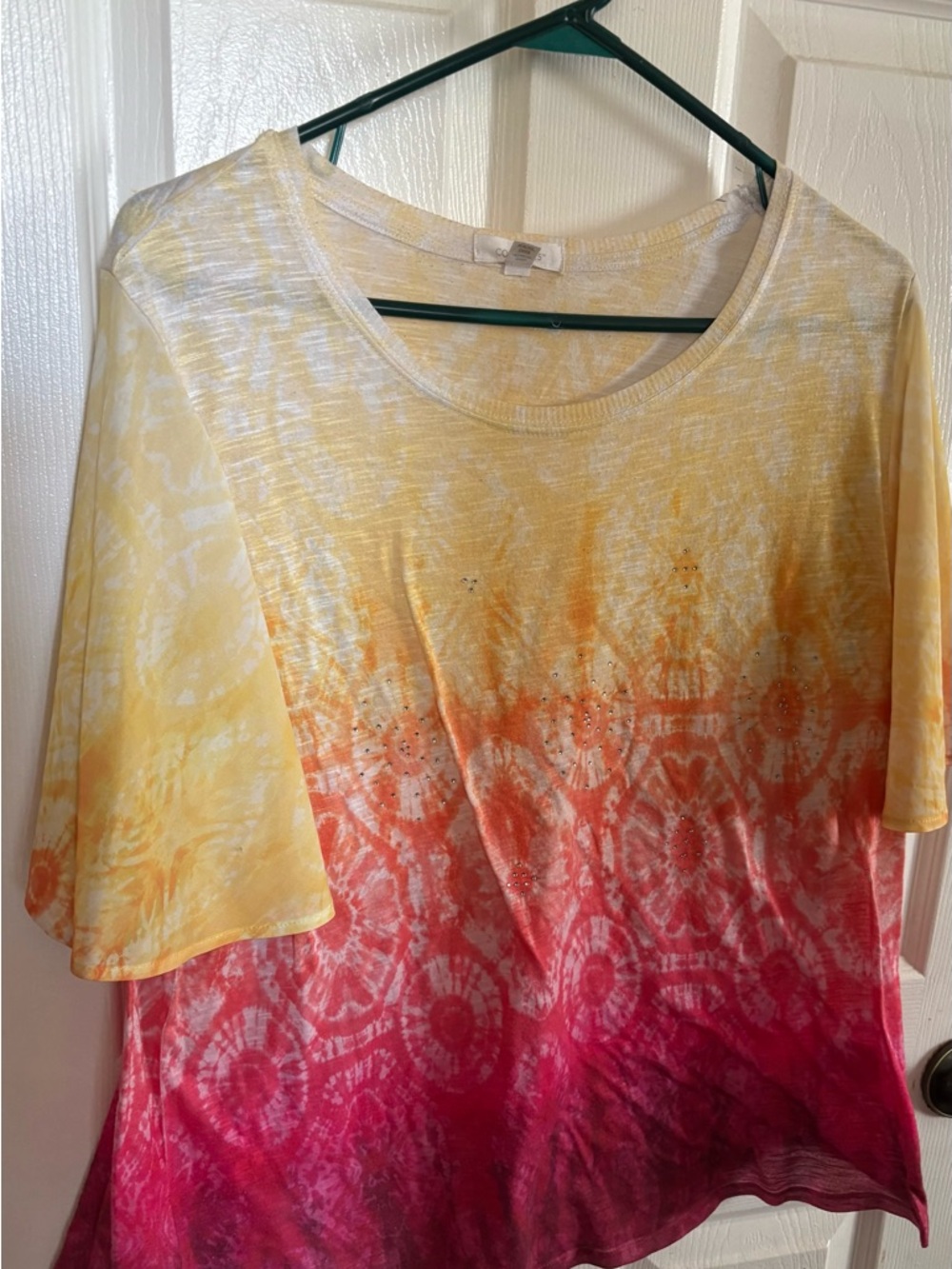 Women’s Ombre Tie-Dye Short Sleeve Top - Yellow Pink Gradient